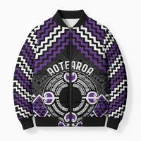 Personalised Aotearoa Niho Taniwha Motif Bomber Puffer Jacket Violet Style - Polynesian Pride