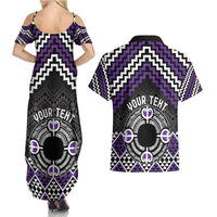 Personalised Aotearoa Niho Taniwha Motif Couples Matching Summer Maxi Dress and Hawaiian Shirt Violet Style