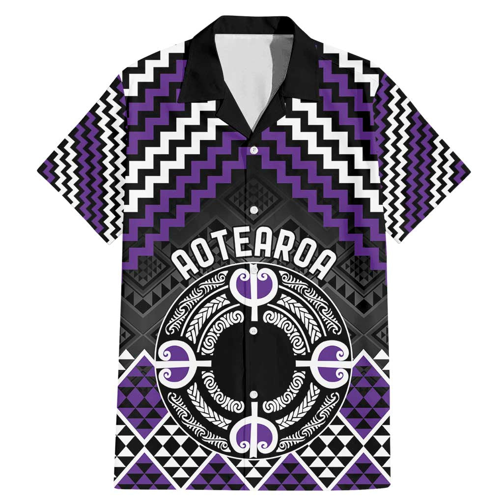 Personalised Aotearoa Niho Taniwha Motif Family Matching Mermaid Dress and Hawaiian Shirt Violet Style