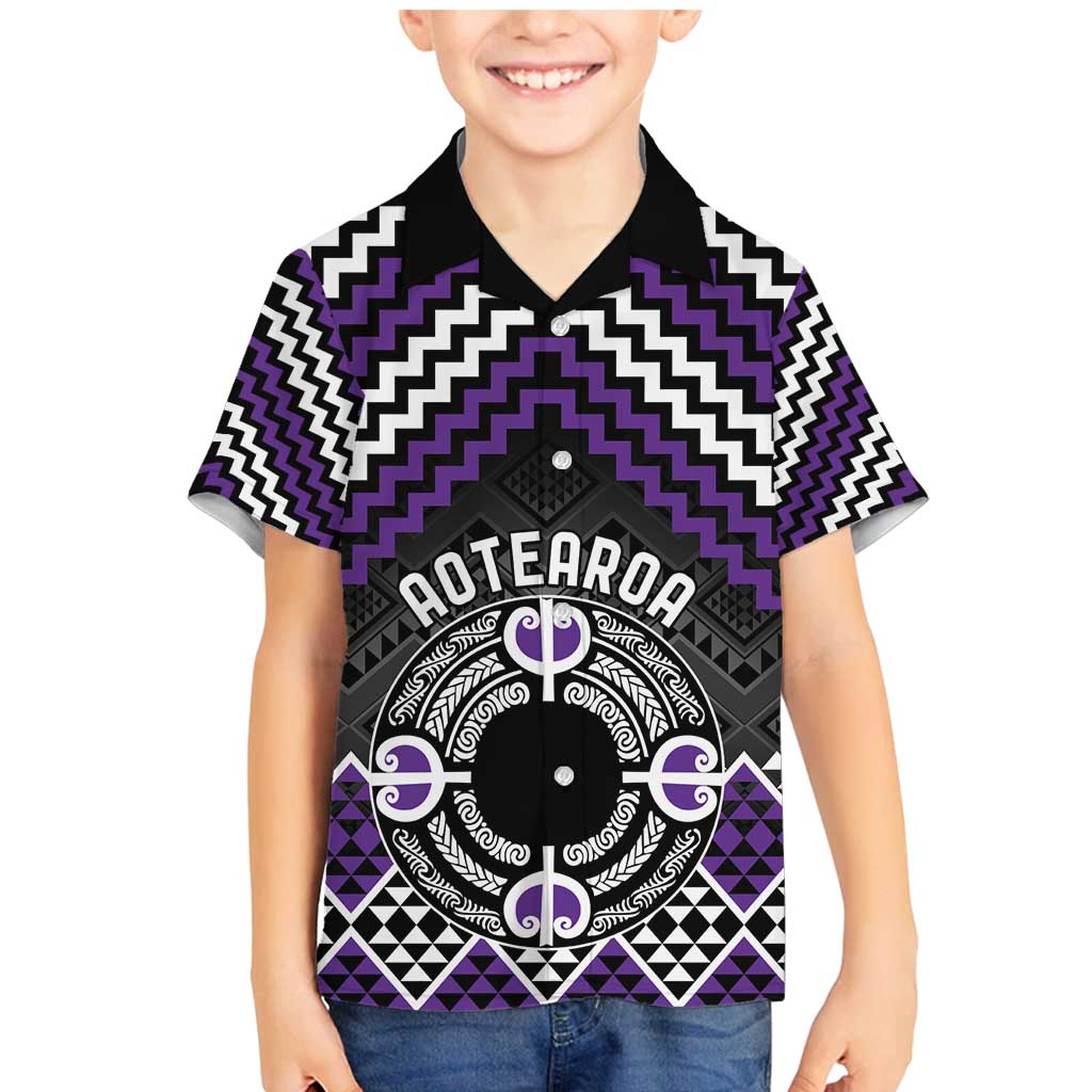 Personalised Aotearoa Niho Taniwha Motif Family Matching Mermaid Dress and Hawaiian Shirt Violet Style