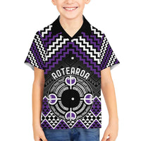 Personalised Aotearoa Niho Taniwha Motif Family Matching Puletasi and Hawaiian Shirt Violet Style