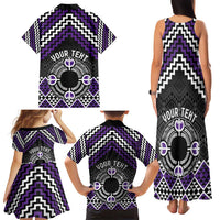 Personalised Aotearoa Niho Taniwha Motif Family Matching Tank Maxi Dress and Hawaiian Shirt Violet Style