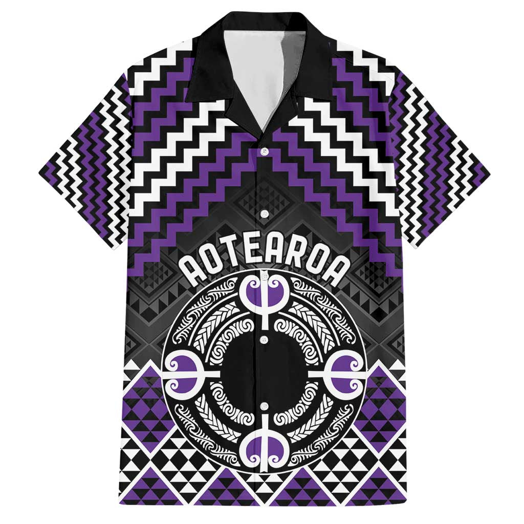 Personalised Aotearoa Niho Taniwha Motif Hawaiian Shirt Violet Style
