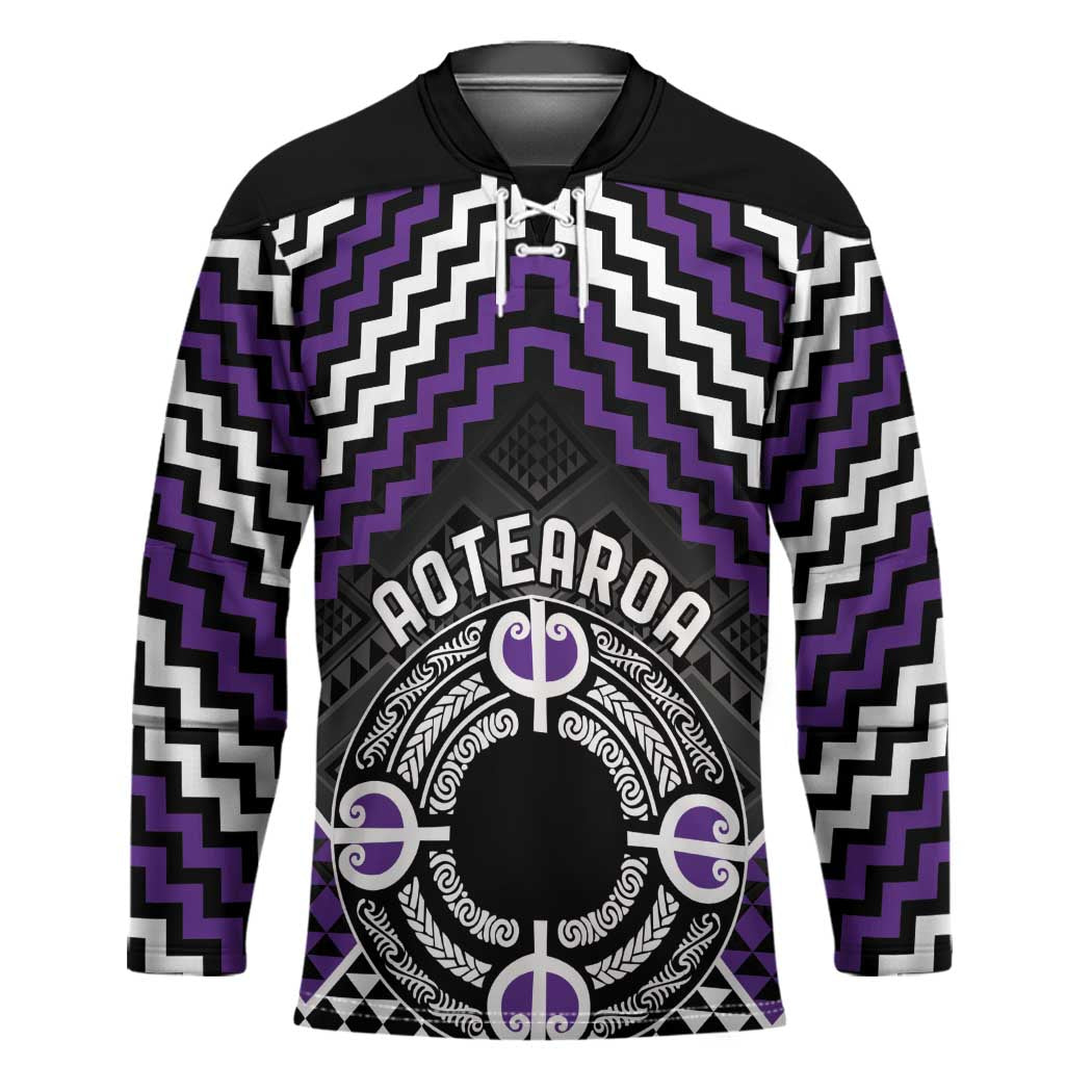 Personalised Aotearoa Niho Taniwha Motif Hockey Jersey Violet Style - Polynesian Pride