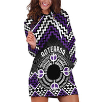 Personalised Aotearoa Niho Taniwha Motif Hoodie Dress Violet Style