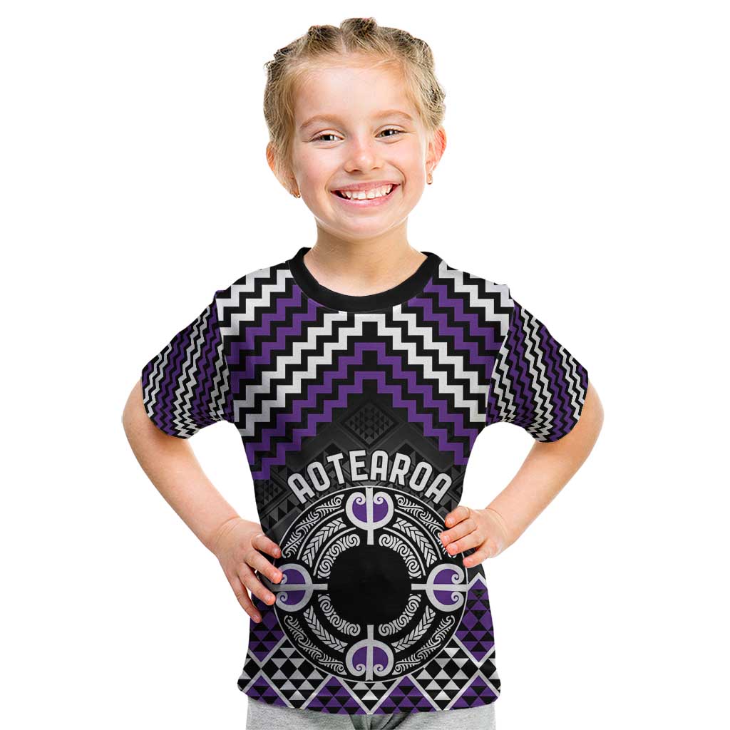 Personalised Aotearoa Niho Taniwha Motif Kid T Shirt Violet Style LT9 Violet - Polynesian Pride