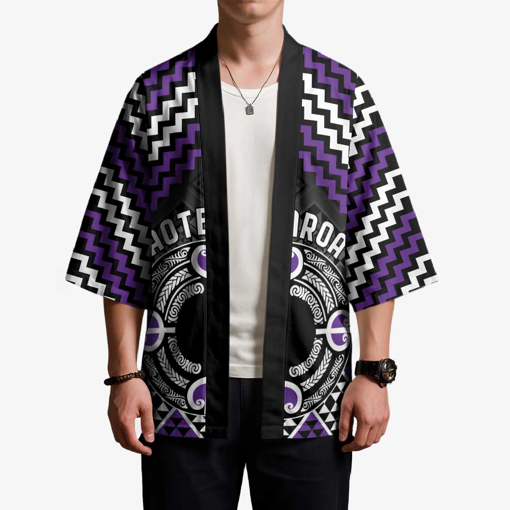 Personalised Aotearoa Niho Taniwha Motif Kimono Violet Style - Polynesian Pride