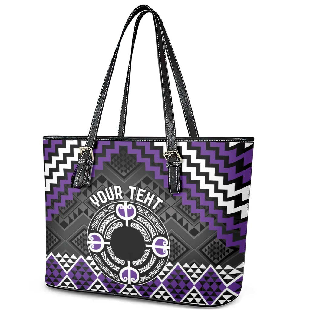 Personalised Aotearoa Niho Taniwha Motif Leather Tote Bag Violet Style