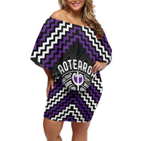 Personalised Aotearoa Niho Taniwha Motif Off Shoulder Short Dress Violet Style