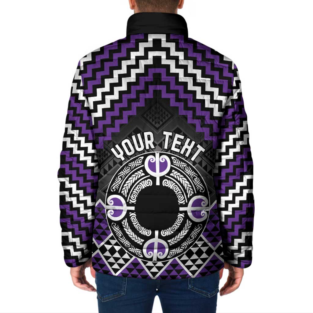Personalised Aotearoa Niho Taniwha Motif Padded Jacket Violet Style - Polynesian Pride