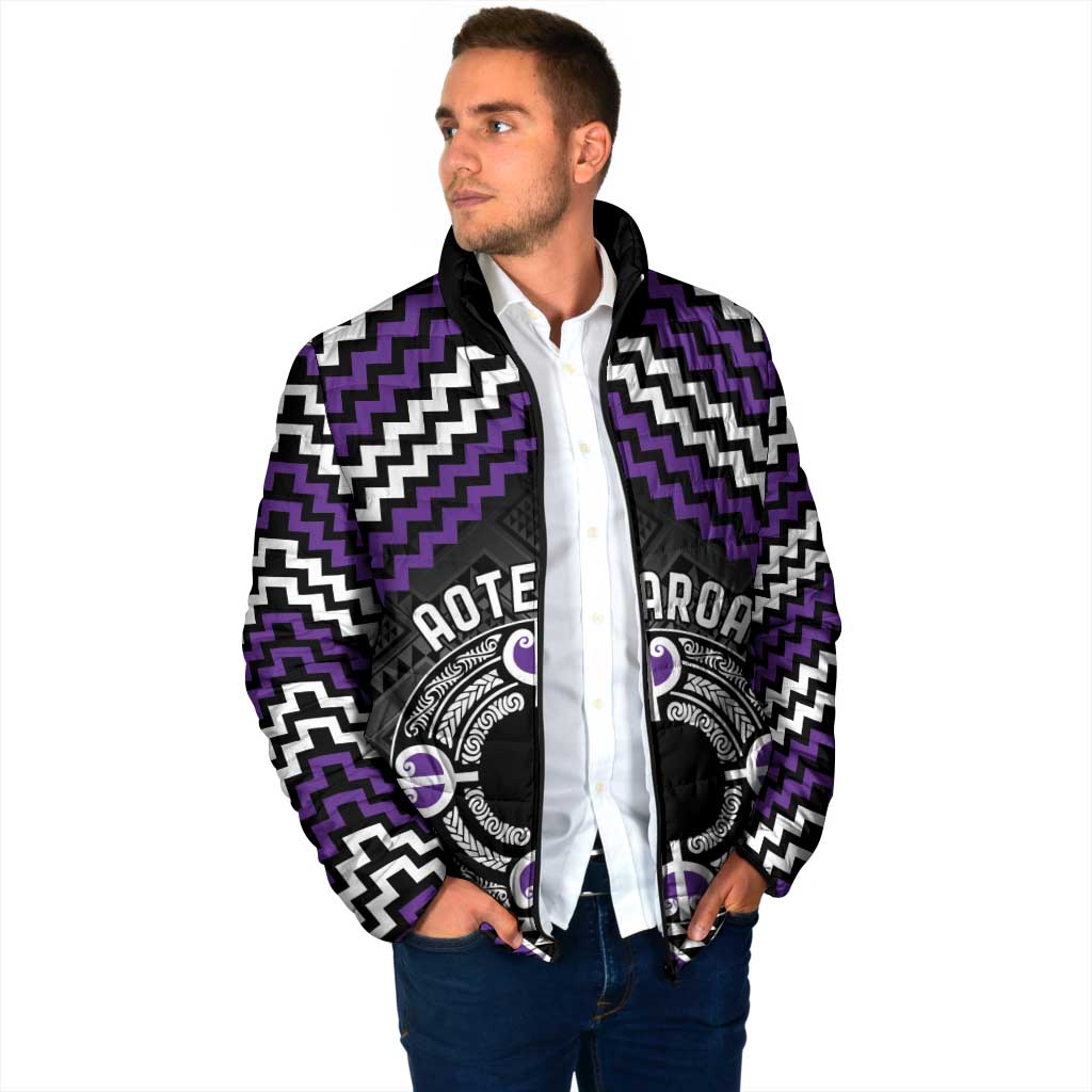 Personalised Aotearoa Niho Taniwha Motif Padded Jacket Violet Style - Polynesian Pride