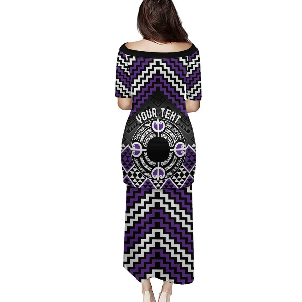 Personalised Aotearoa Niho Taniwha Motif Puletasi Violet Style