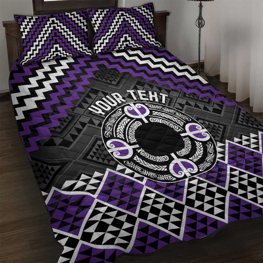 Personalised Aotearoa Niho Taniwha Motif Quilt Bed Set Violet Style