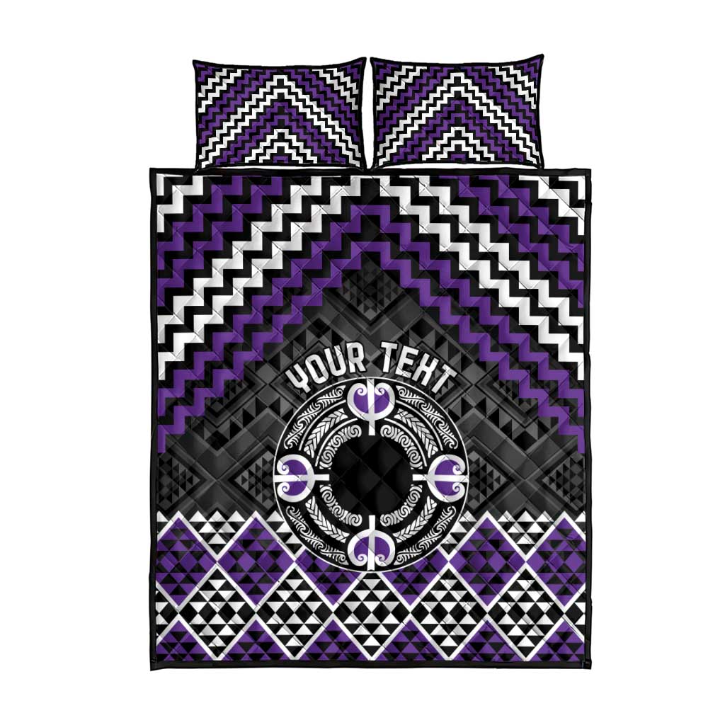 Personalised Aotearoa Niho Taniwha Motif Quilt Bed Set Violet Style