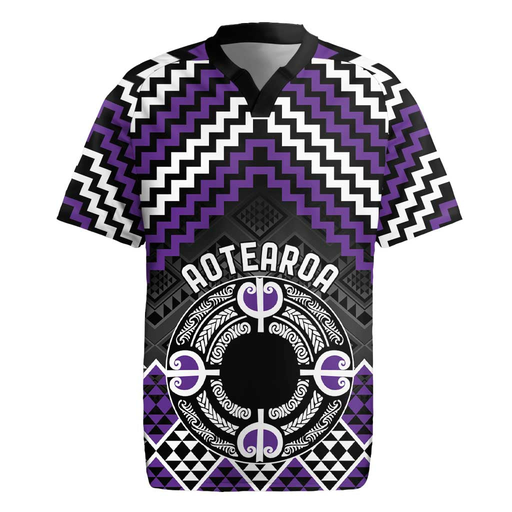 Personalised Aotearoa Niho Taniwha Motif Rugby Jersey Violet Style