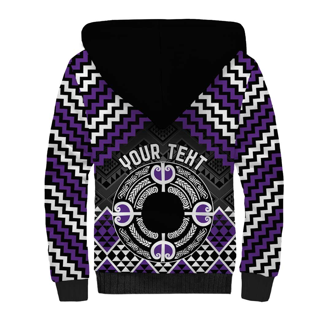 Personalised Aotearoa Niho Taniwha Motif Sherpa Hoodie Violet Style