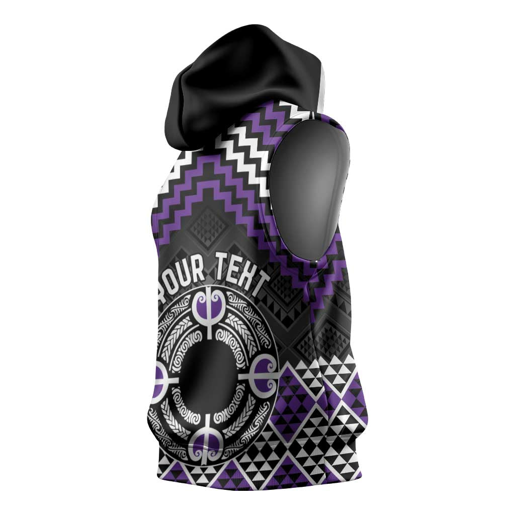 Personalised Aotearoa Niho Taniwha Motif Sleeveless Hoodie Violet Style - Polynesian Pride