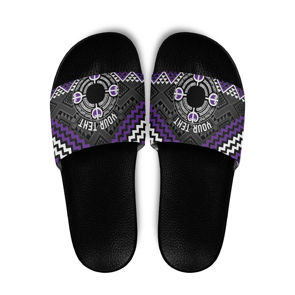Personalised Aotearoa Niho Taniwha Motif Slide Sandals Violet Style - Polynesian Pride