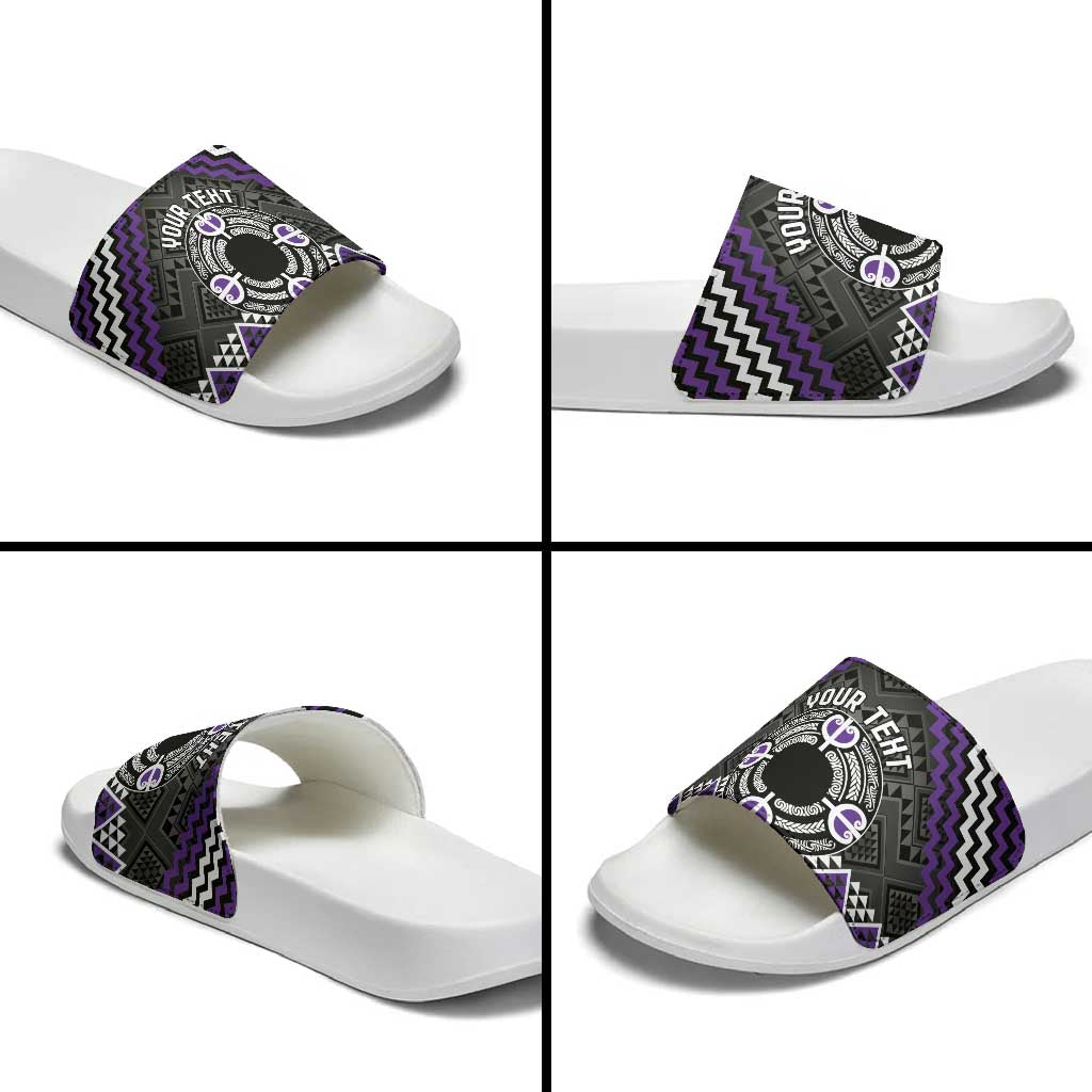 Personalised Aotearoa Niho Taniwha Motif Slide Sandals Violet Style - Polynesian Pride