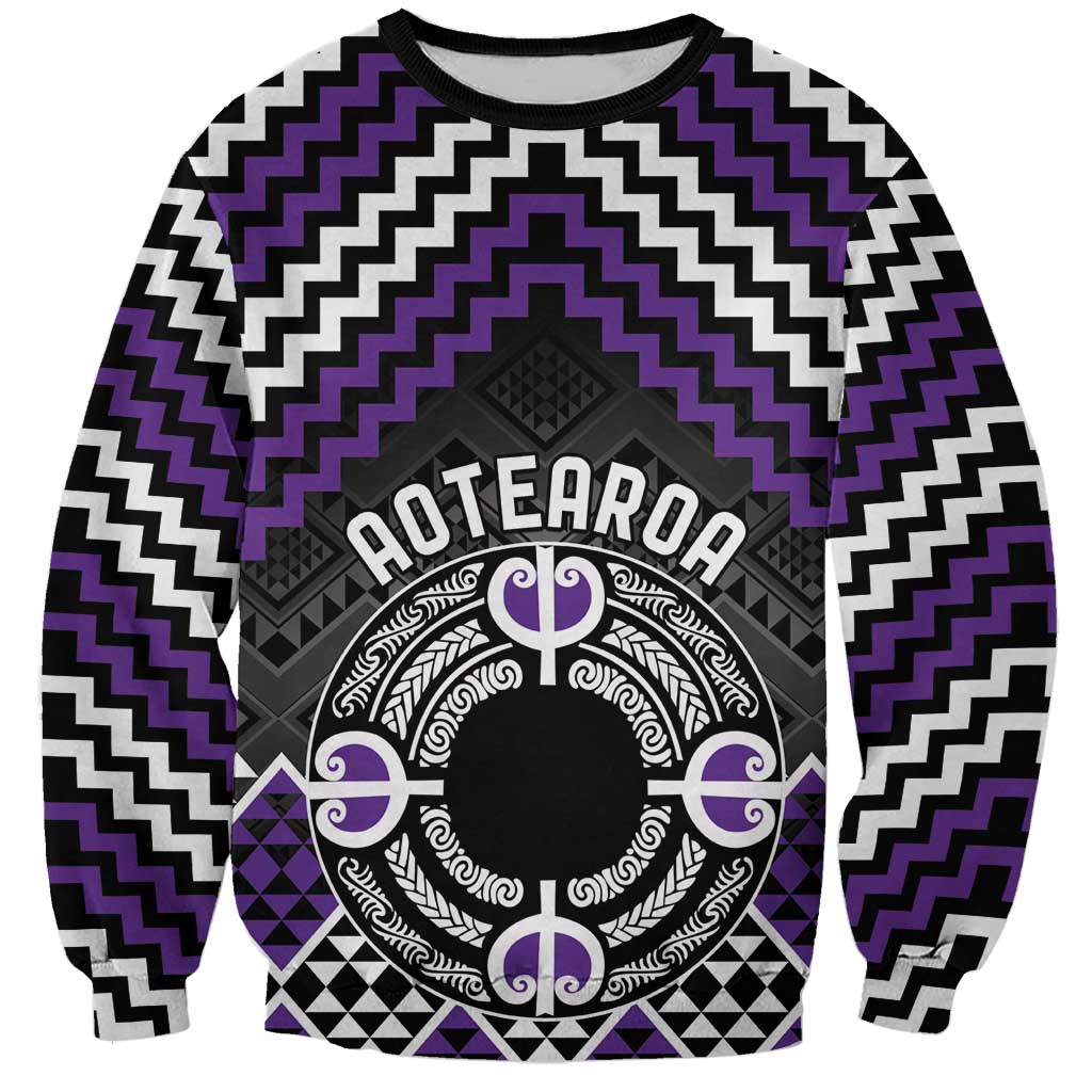 Personalised Aotearoa Niho Taniwha Motif Sweatshirt Violet Style LT9 Unisex Violet - Polynesian Pride