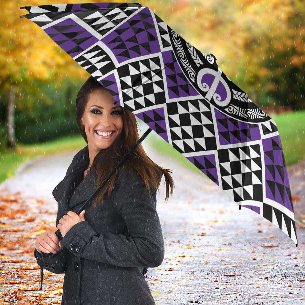 Personalised Aotearoa Niho Taniwha Motif Umbrella Violet Style - Polynesian Pride