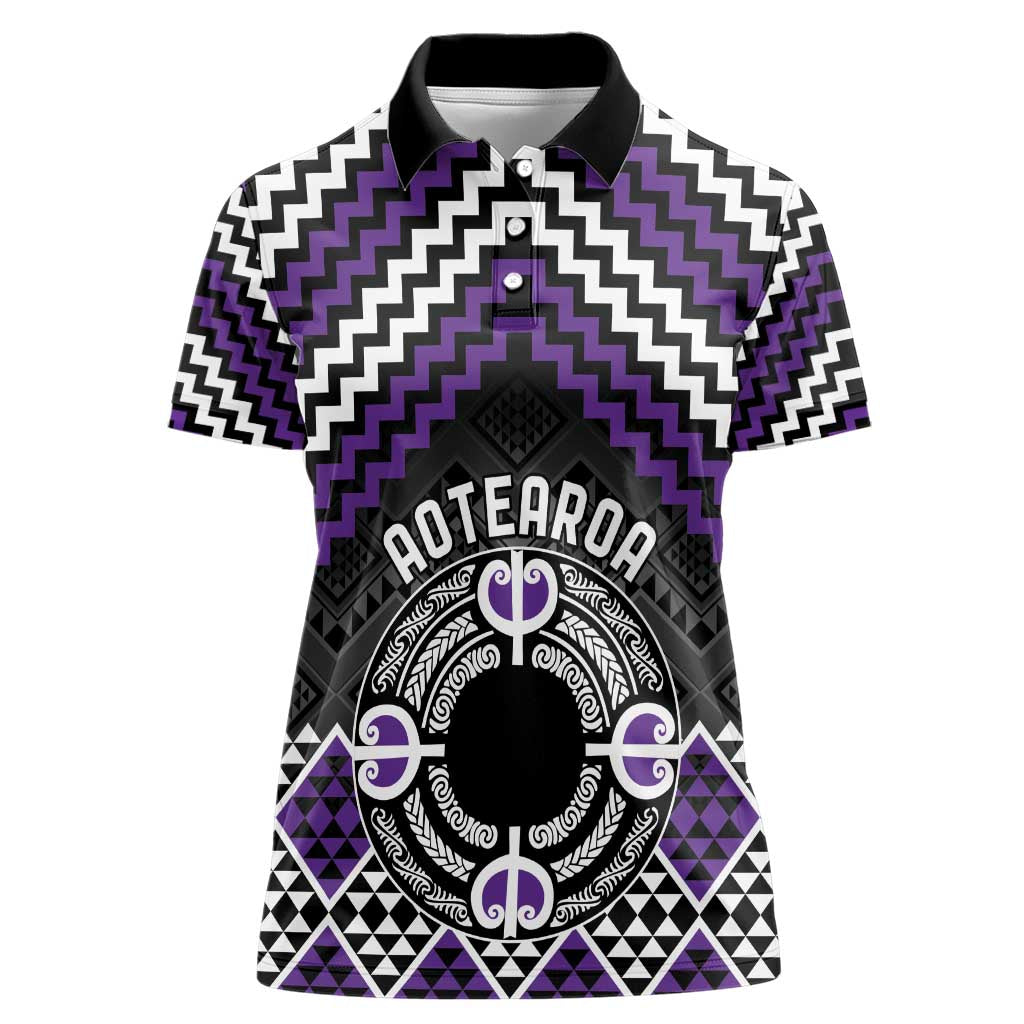 Personalised Aotearoa Niho Taniwha Motif Women Polo Shirt Violet Style