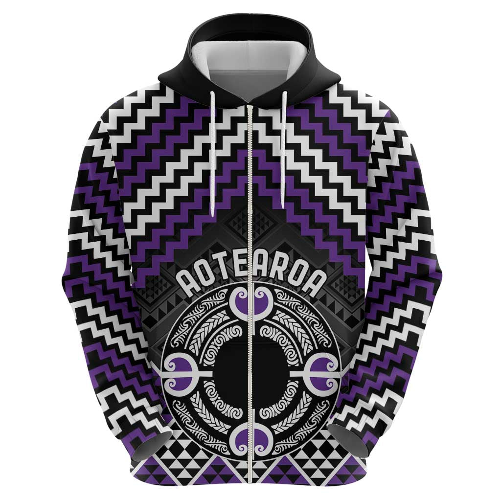 Personalised Aotearoa Niho Taniwha Motif Zip Hoodie Violet Style