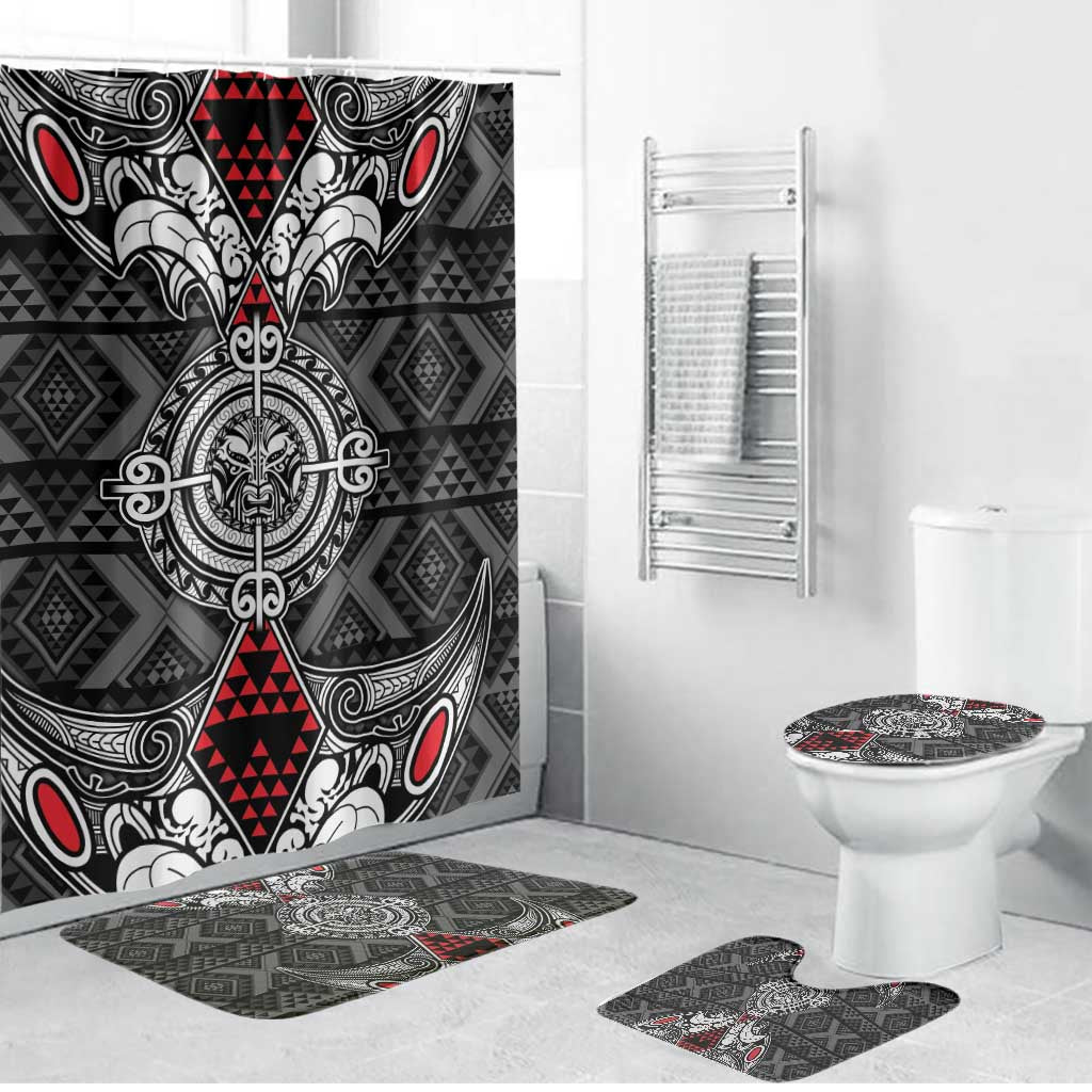 Black Aotearoa Taniko Motif Bathroom Set Vintage Maori New Zealand Tribal Art Pattern - Polynesian Pride