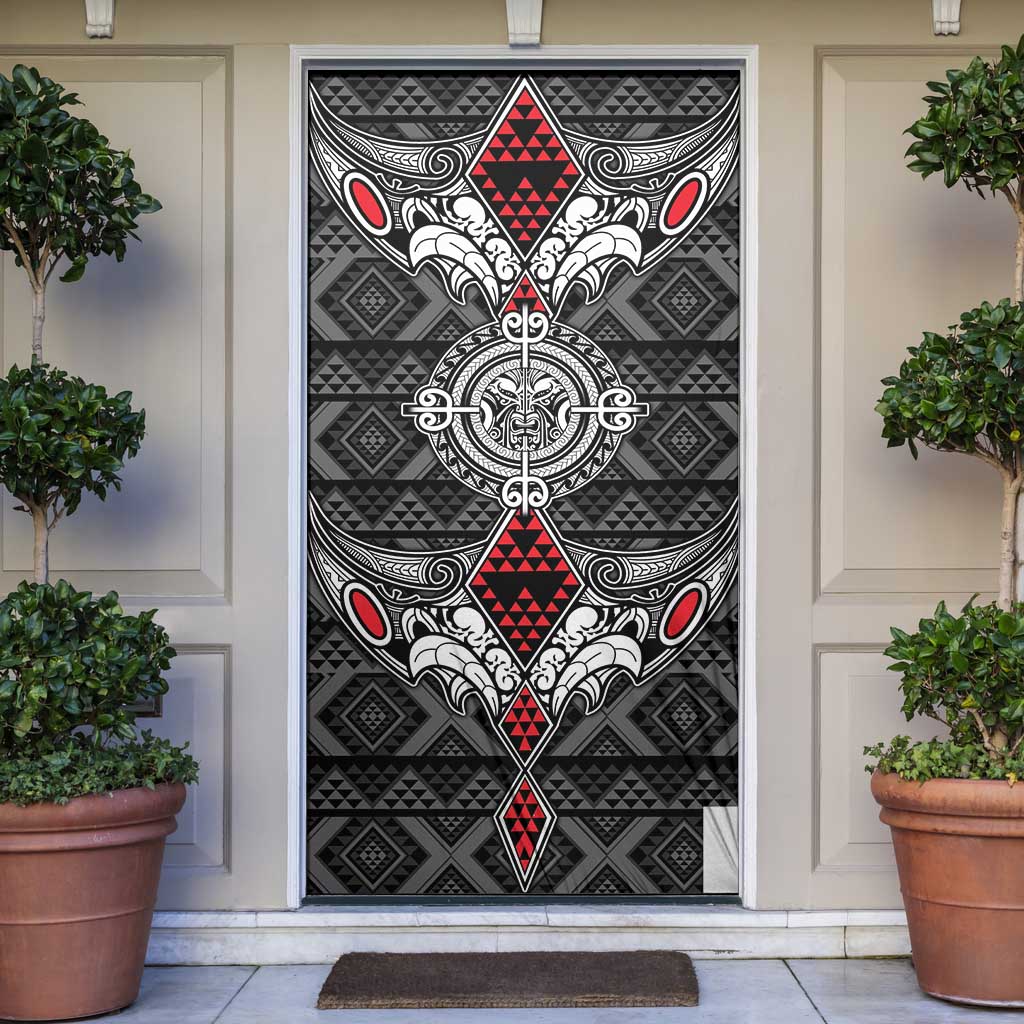 Black Aotearoa Taniko Motif Door Cover Vintage Maori New Zealand Tribal Art Pattern - Polynesian Pride