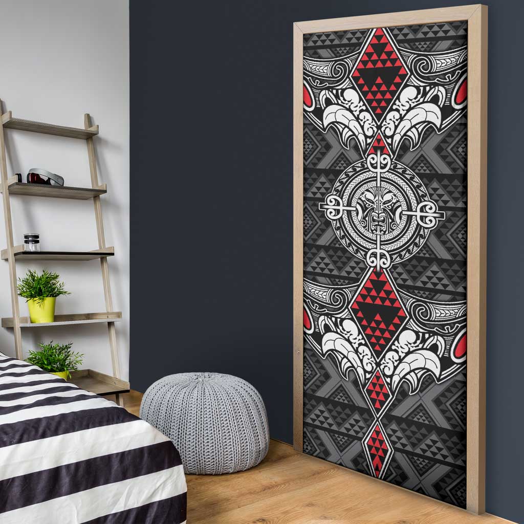 Black Aotearoa Taniko Motif Door Cover Vintage Maori New Zealand Tribal Art Pattern - Polynesian Pride