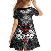 Black Aotearoa Tanilo Motif Family Matching Off The Shoulder Long Sleeve Dress and Hawaiian Shirt Vintage Maori New Zealand Tribal Art Pattern LT9 - Polynesian Pride