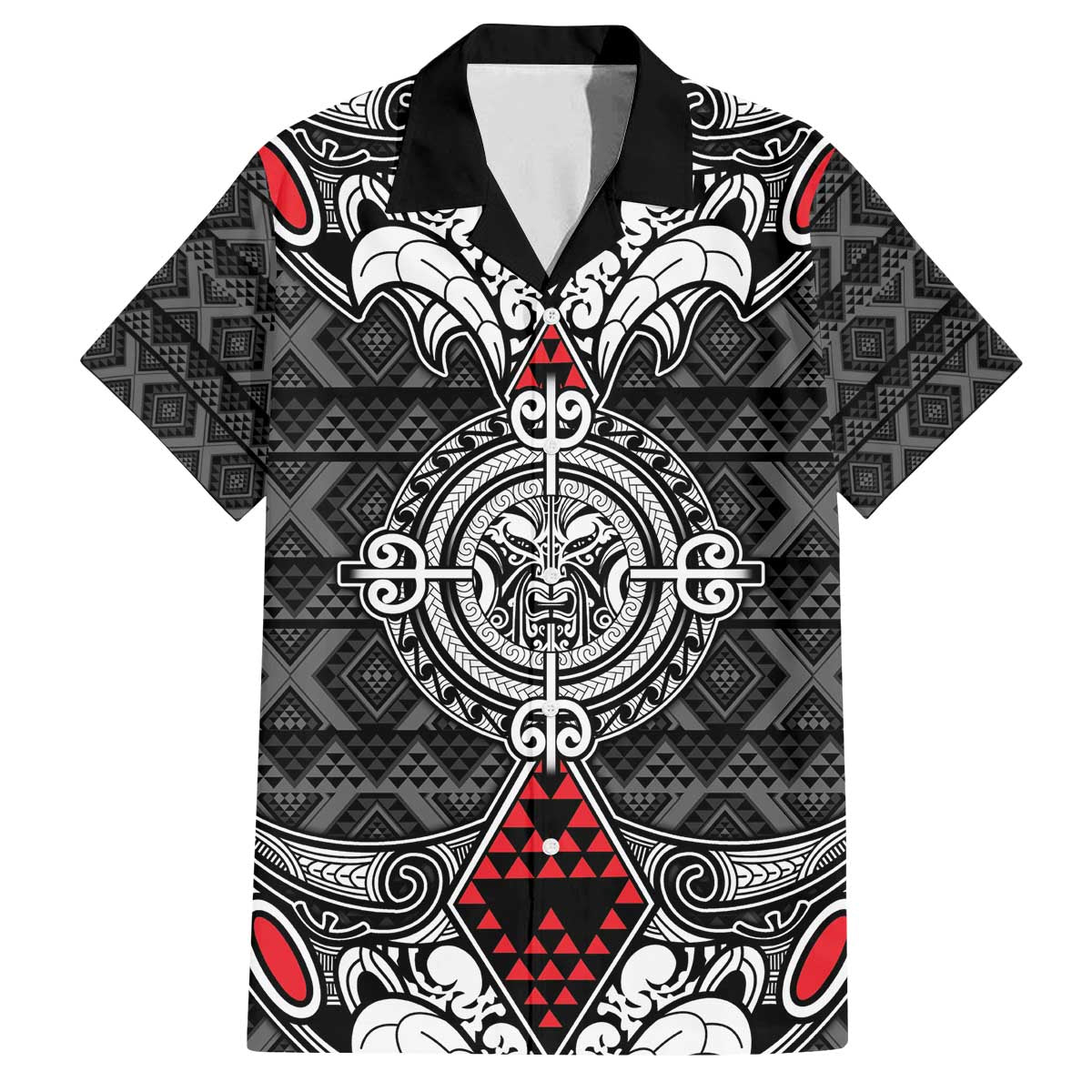 Black Aotearoa Tanilo Motif Family Matching Off The Shoulder Long Sleeve Dress and Hawaiian Shirt Vintage Maori New Zealand Tribal Art Pattern LT9 Dad's Shirt - Short Sleeve Black - Polynesian Pride