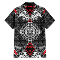Black Aotearoa Tanilo Motif Family Matching Off The Shoulder Long Sleeve Dress and Hawaiian Shirt Vintage Maori New Zealand Tribal Art Pattern LT9 - Polynesian Pride