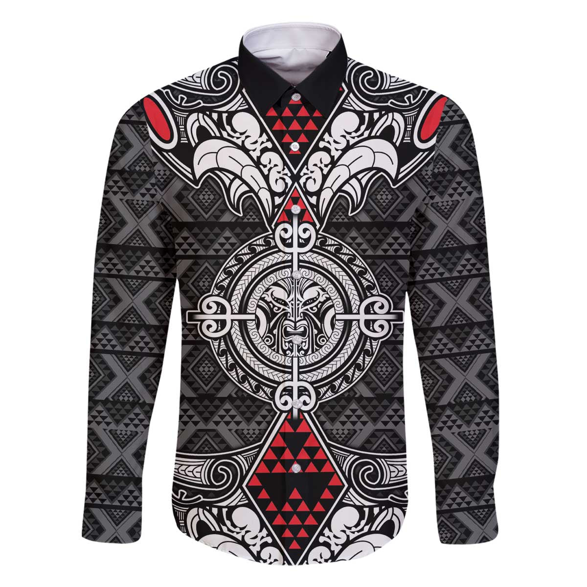 Black Aotearoa Tanilo Motif Family Matching Off The Shoulder Long Sleeve Dress and Hawaiian Shirt Vintage Maori New Zealand Tribal Art Pattern LT9 Dad's Shirt - Long Sleeve Black - Polynesian Pride
