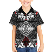 Black Aotearoa Tanilo Motif Family Matching Off The Shoulder Long Sleeve Dress and Hawaiian Shirt Vintage Maori New Zealand Tribal Art Pattern LT9 Son's Shirt Black - Polynesian Pride