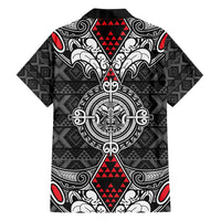 Black Aotearoa Tanilo Motif Family Matching Off Shoulder Short Dress and Hawaiian Shirt Vintage Maori New Zealand Tribal Art Pattern