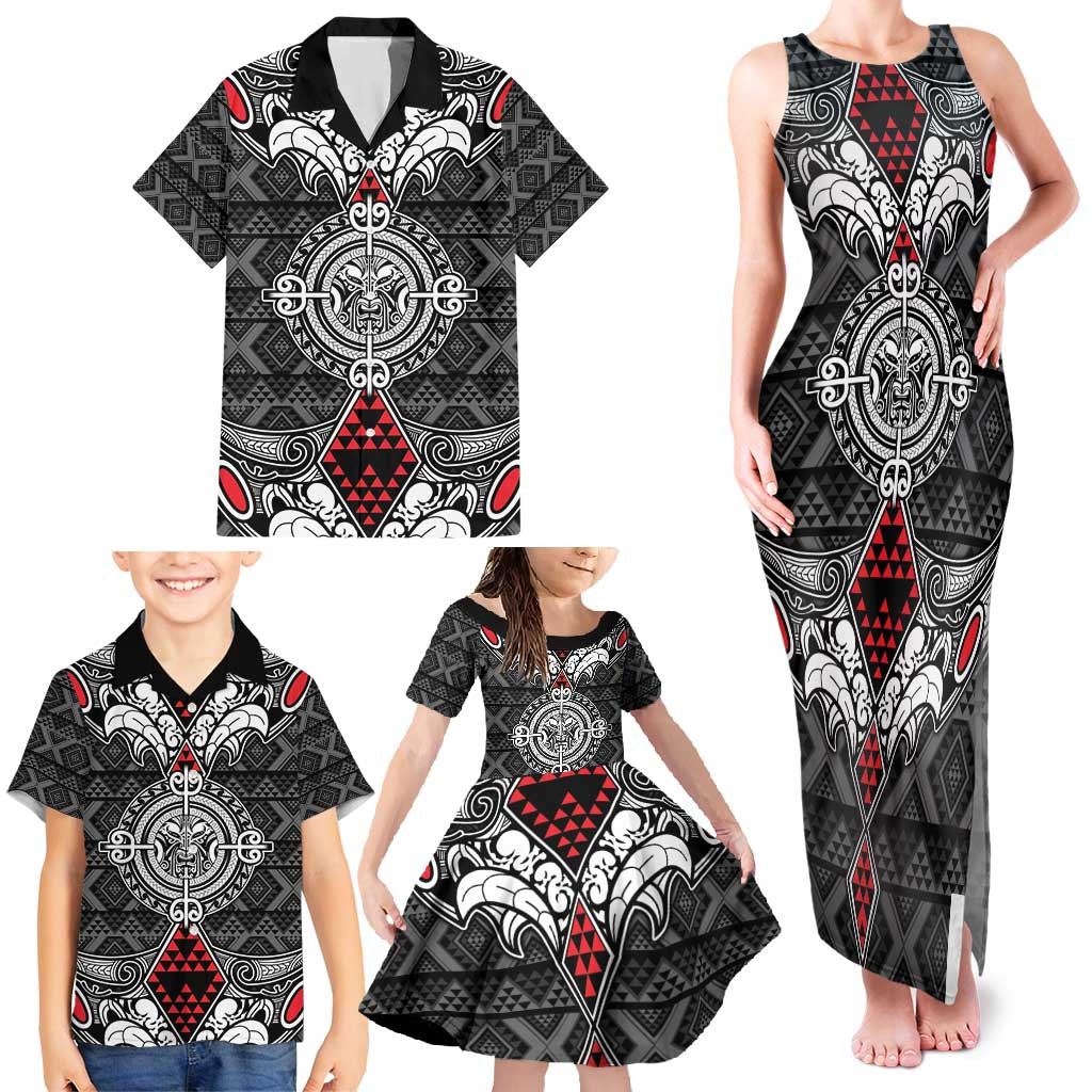 Black Aotearoa Tanilo Motif Family Matching Tank Maxi Dress and Hawaiian Shirt Vintage Maori New Zealand Tribal Art Pattern LT9 - Polynesian Pride