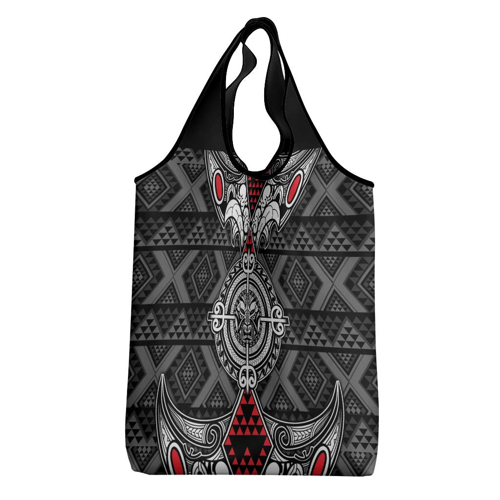 Black Aotearoa Taniko Motif Grocery Bag Vintage Maori New Zealand Tribal Art Pattern
