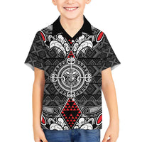 Black Aotearoa Tanilo Motif Kid Hawaiian Shirt Vintage Maori New Zealand Tribal Art Pattern