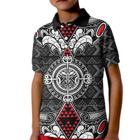 Black Aotearoa Tanilo Motif Kid Polo Shirt Vintage Maori New Zealand Tribal Art Pattern