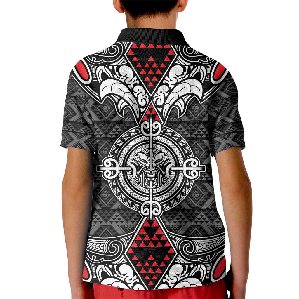 Black Aotearoa Tanilo Motif Kid Polo Shirt Vintage Maori New Zealand Tribal Art Pattern