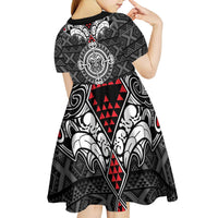 Black Aotearoa Tanilo Motif Kid Short Sleeve Dress Vintage Maori New Zealand Tribal Art Pattern