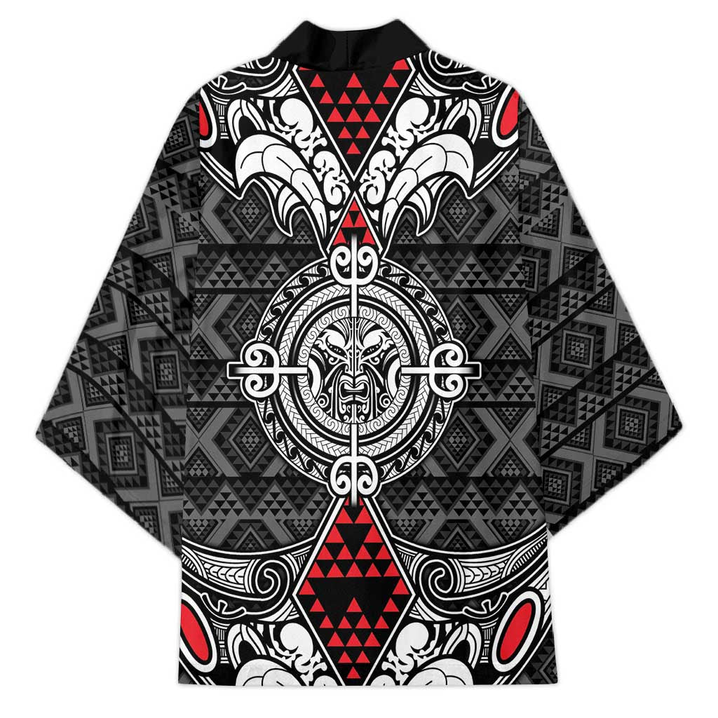 Black Aotearoa Taniko Motif Kimono Vintage Maori New Zealand Tribal Art Pattern - Polynesian Pride