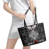Black Aotearoa Taniko Motif Leather Tote Bag Vintage Maori New Zealand Tribal Art Pattern