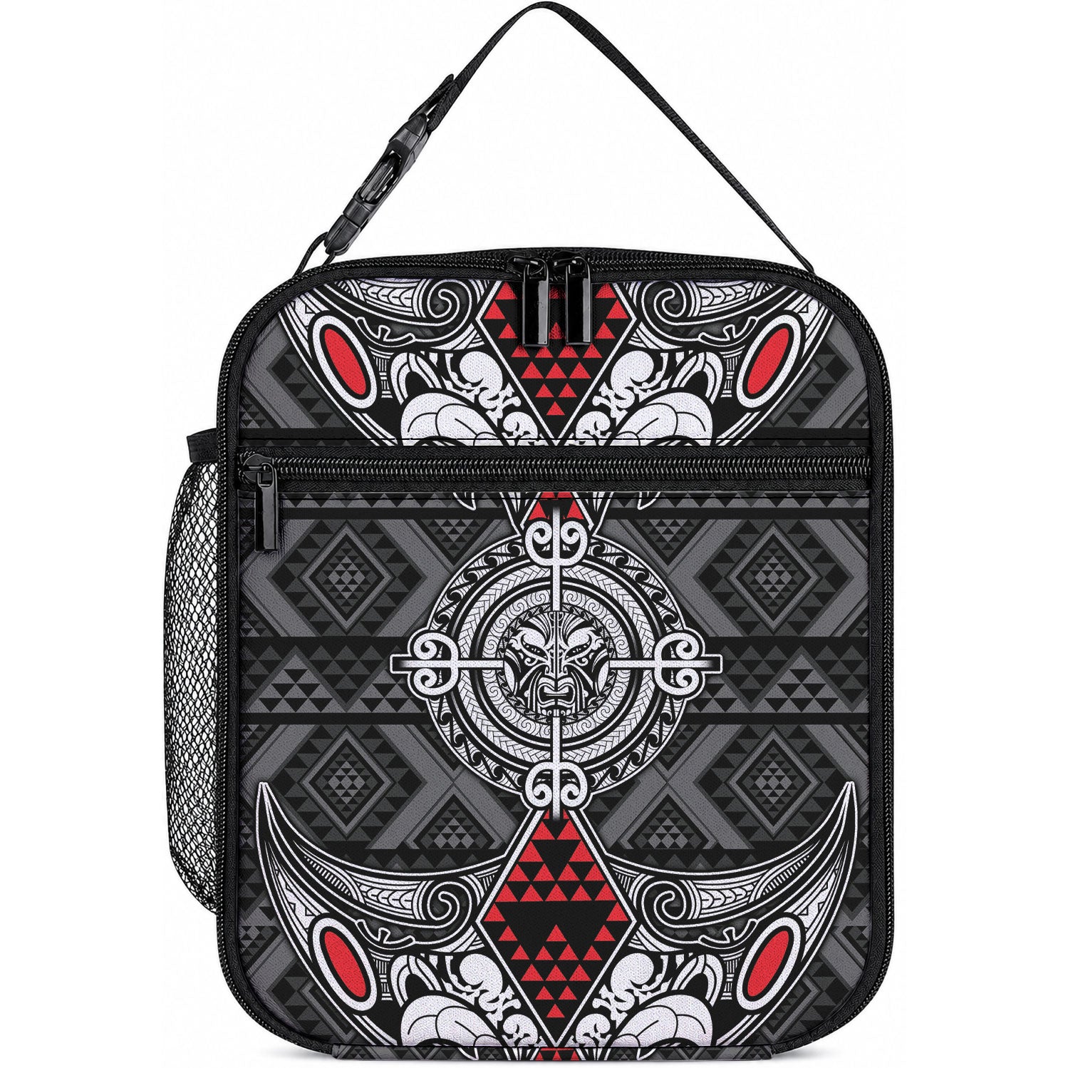 Black Aotearoa Taniko Motif Lunch Bag Vintage Maori New Zealand Tribal Art Pattern LT9 10.2 × 8.3 × 4.3 inch Black - Polynesian Pride