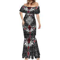 Black Aotearoa Tanilo Motif Mermaid Dress Vintage Maori New Zealand Tribal Art Pattern