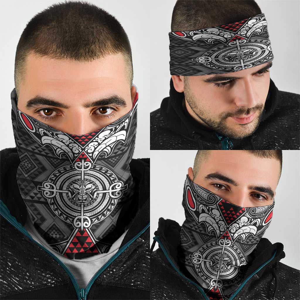 Black Aotearoa Taniko Motif Neck Gaiter Vintage Maori New Zealand Tribal Art Pattern - Polynesian Pride