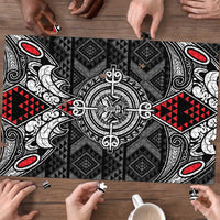Black Aotearoa Taniko Motif Puzzle Vintage Maori New Zealand Tribal Art Pattern - Polynesian Pride