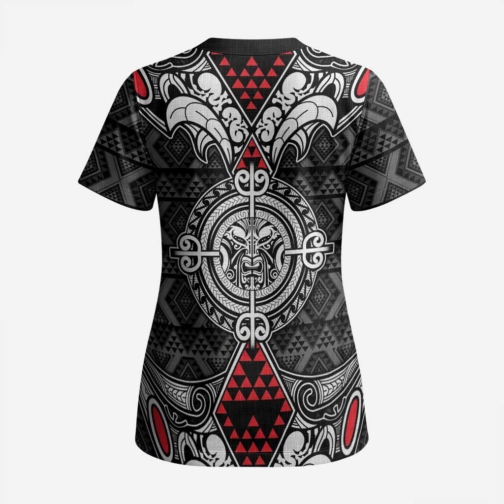 Black Aotearoa Taniko Motif Scrub Top Vintage Maori New Zealand Tribal Art Pattern - Polynesian Pride