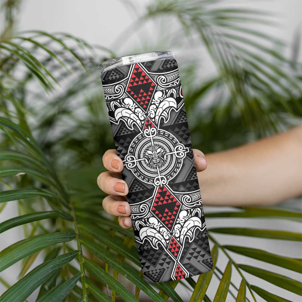 Black Aotearoa Taniko Motif Skinny Tumbler Vintage Maori New Zealand Tribal Art Pattern
